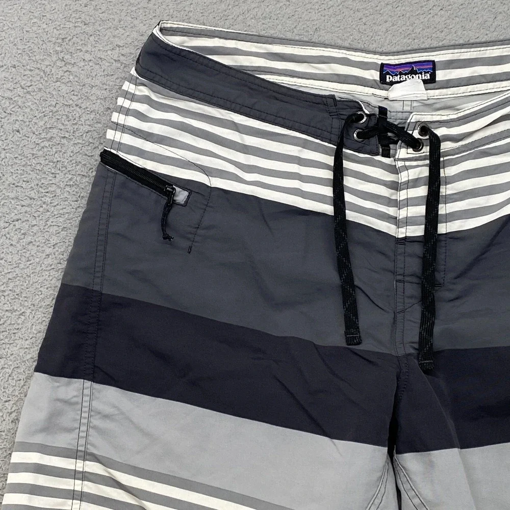 Patagonia Board Shorts Mens 36‎ Wavefarer Outdoor Striped Beach Surf Pocket Gray
